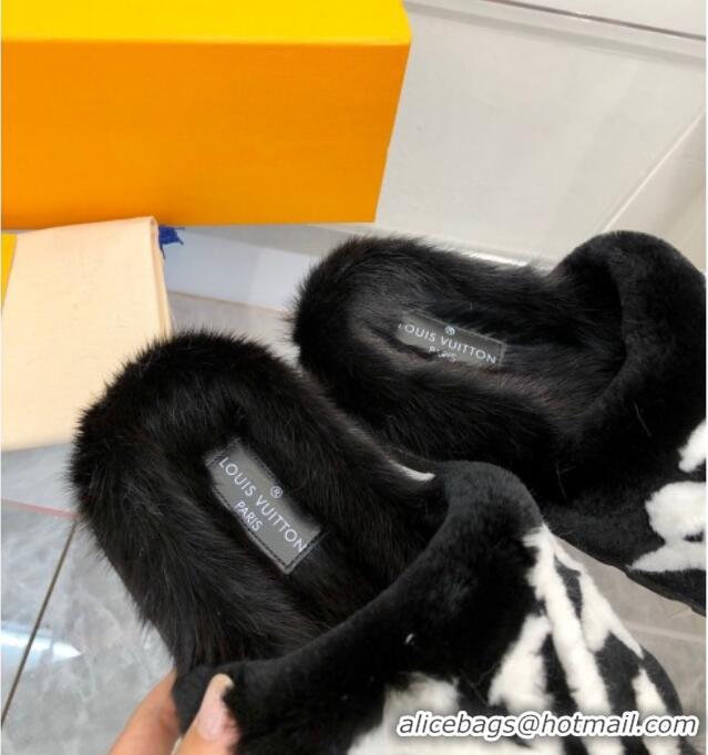 Low Price Louis Vuitton Mink Fur and Shearling Flat Slide Sandals 092554 White/Black