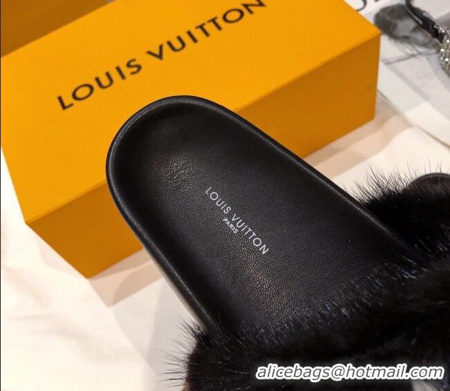 Best Price Louis Vuitton LV Mink Fur Flat Slide Sandals 092559 Black