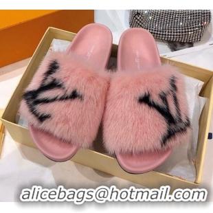 Grade Design Louis Vuitton LV Mink Fur Flat Slide Sandals 092559 Pink