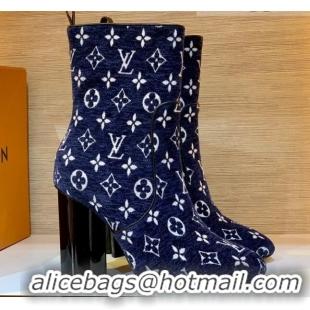 Best Price Louis Vuitton Silhouette Monogram Velvet Ankle Boots 092755 Navy Blue 2021