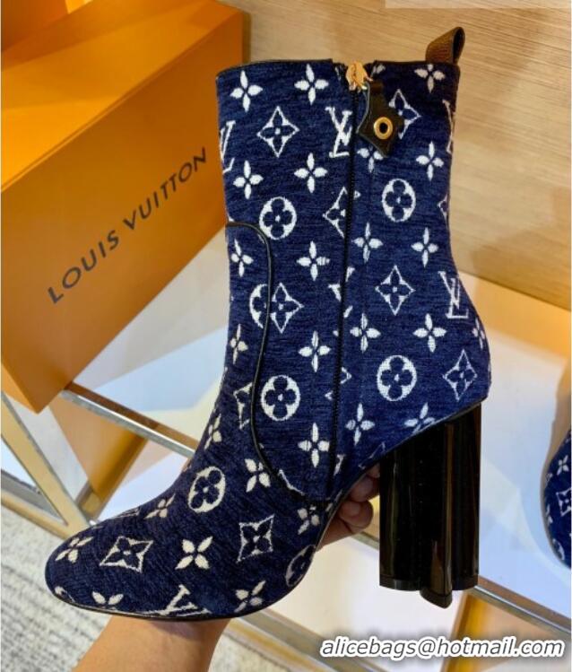 Best Price Louis Vuitton Silhouette Monogram Velvet Ankle Boots 092755 Navy Blue 2021