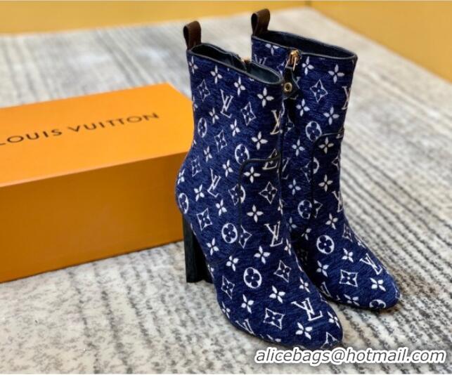 Best Price Louis Vuitton Silhouette Monogram Velvet Ankle Boots 092755 Navy Blue 2021