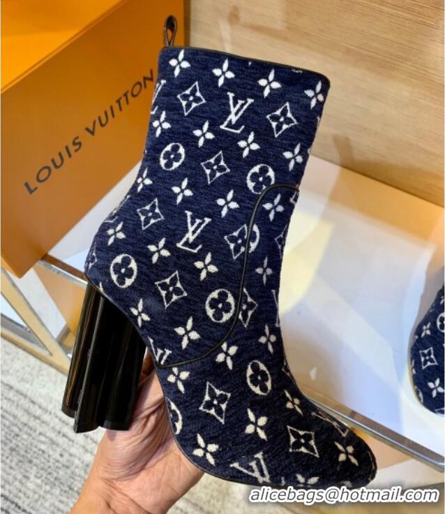 Best Price Louis Vuitton Silhouette Monogram Velvet Ankle Boots 092755 Navy Blue 2021