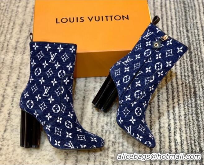 Best Price Louis Vuitton Silhouette Monogram Velvet Ankle Boots 092755 Navy Blue 2021