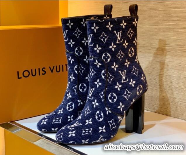 Best Price Louis Vuitton Silhouette Monogram Velvet Ankle Boots 092755 Navy Blue 2021