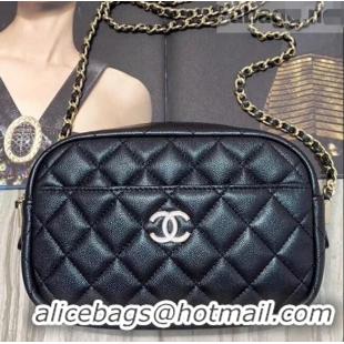 Top Quality Chanel Iridescent Quilted Grained Calfskin Camera Case Shoulder Bag A91796 Black