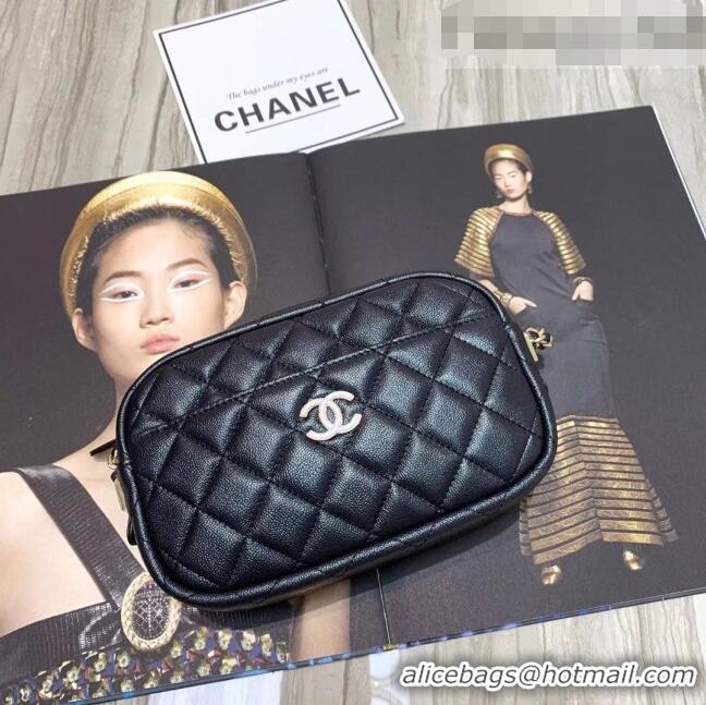 Top Quality Chanel Iridescent Quilted Grained Calfskin Camera Case Shoulder Bag A91796 Black