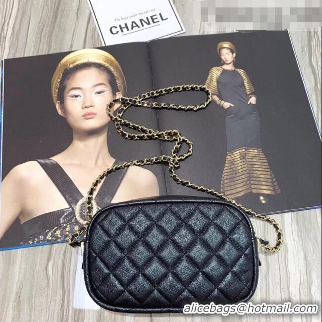 Top Quality Chanel Iridescent Quilted Grained Calfskin Camera Case Shoulder Bag A91796 Black