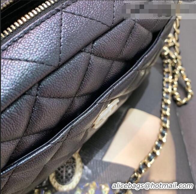 Top Quality Chanel Iridescent Quilted Grained Calfskin Camera Case Shoulder Bag A91796 Black