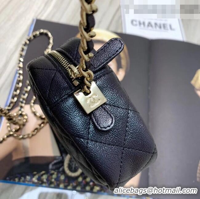 Top Quality Chanel Iridescent Quilted Grained Calfskin Camera Case Shoulder Bag A91796 Black