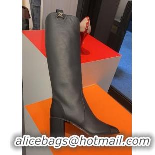 High Quality Chanel Leather Knee Boots With Studs CH1478 Black