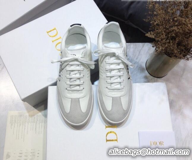 Luxury Cheap Dior Homme B01 Calfskin Suede Sneakers 070852 White