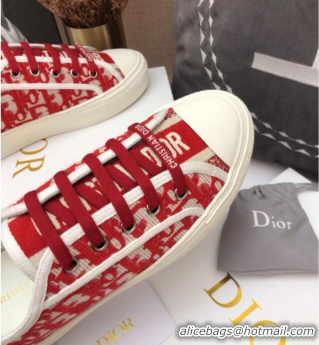 Grade Quality Dior Walk'n'Dior Sneakers in Red Oblique Embroidered Cotton 070859