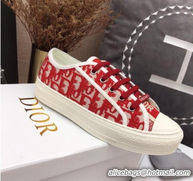 Grade Quality Dior Walk'n'Dior Sneakers in Red Oblique Embroidered Cotton 070859