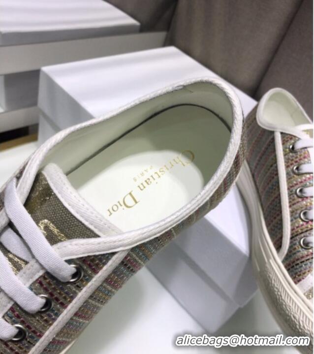 Low Price Dior Walk'n'Dior Sneakers in Multicolor Gold Metallic Thread Embroidered Cotton 070861