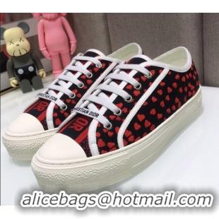 Shop Duplicate Dior Walk'n'Dior Sneakers in Navy Blue and Red Hearts I Love Paris Embroidered Cotton 070862