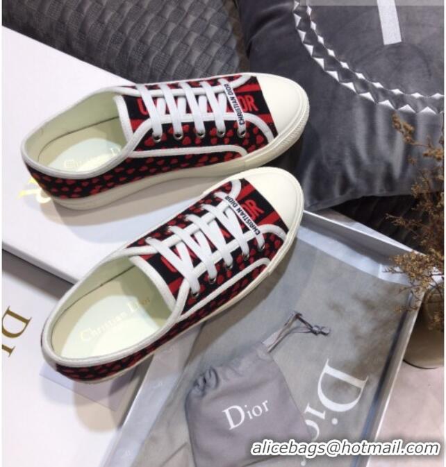 Shop Duplicate Dior Walk'n'Dior Sneakers in Navy Blue and Red Hearts I Love Paris Embroidered Cotton 070862