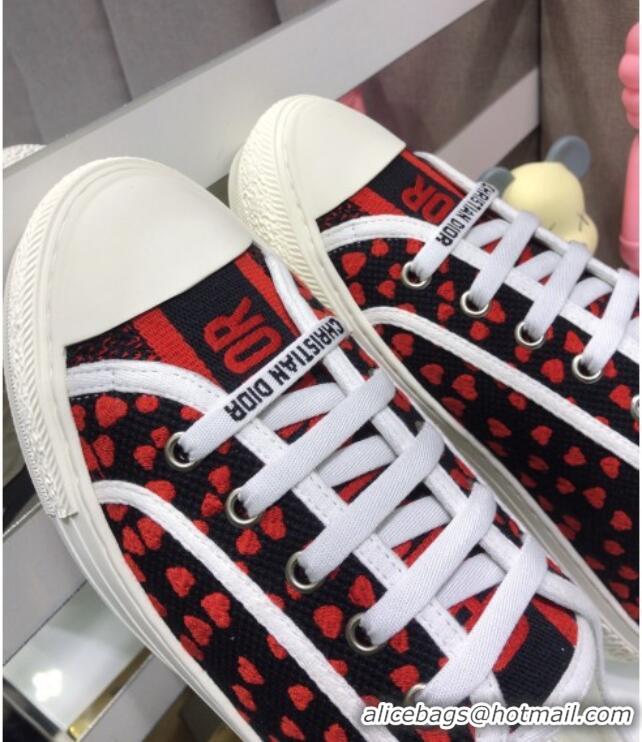 Shop Duplicate Dior Walk'n'Dior Sneakers in Navy Blue and Red Hearts I Love Paris Embroidered Cotton 070862