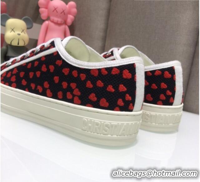 Shop Duplicate Dior Walk'n'Dior Sneakers in Navy Blue and Red Hearts I Love Paris Embroidered Cotton 070862