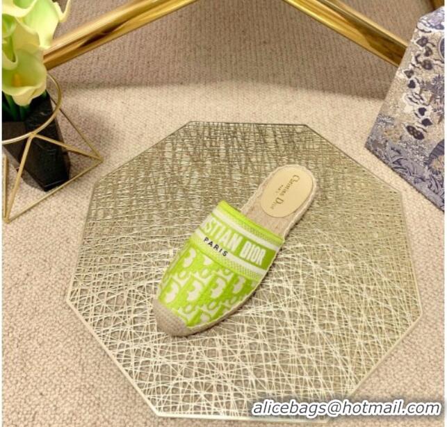 Top Quality Dior Granville Espadrille Mules in Lime Green Oblique Embroidered Cotton 070894