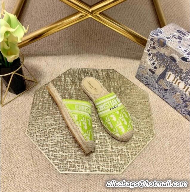 Top Quality Dior Granville Espadrille Mules in Lime Green Oblique Embroidered Cotton 070894