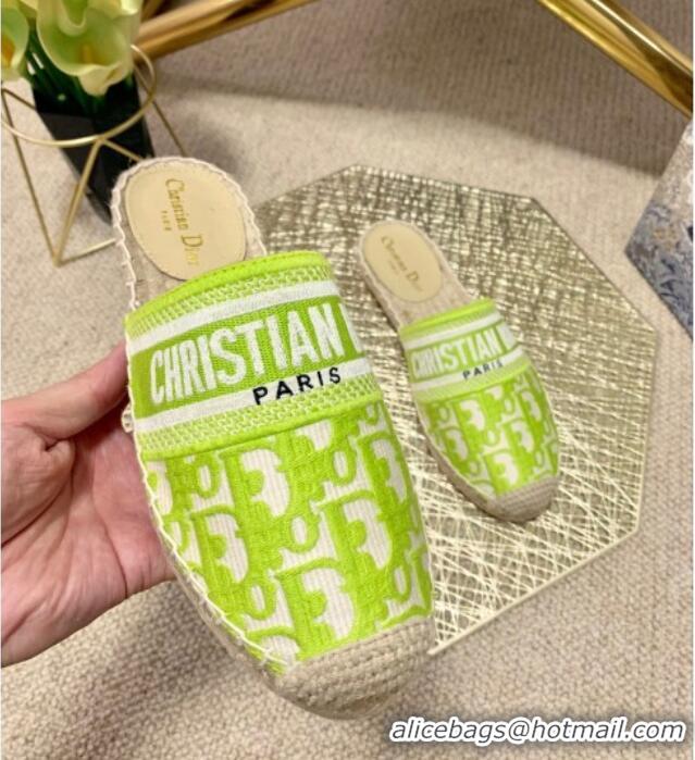 Top Quality Dior Granville Espadrille Mules in Lime Green Oblique Embroidered Cotton 070894