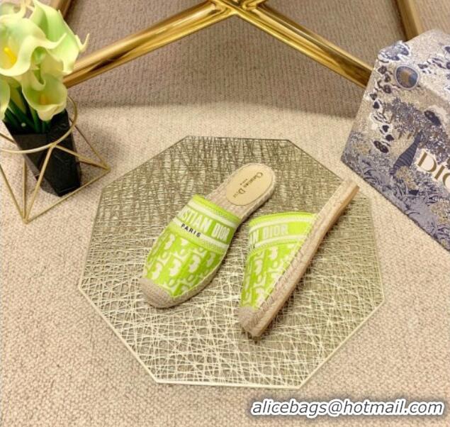 Top Quality Dior Granville Espadrille Mules in Lime Green Oblique Embroidered Cotton 070894