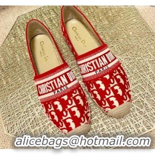 Good Quality Dior Granville Espadrilles in Red Oblique Embroidered Cotton 070895