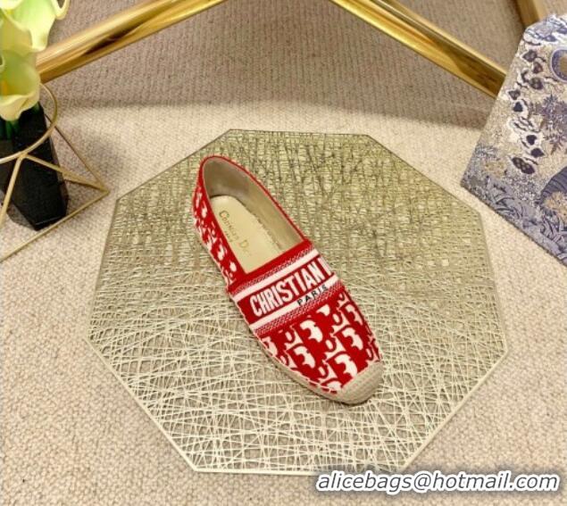 Good Quality Dior Granville Espadrilles in Red Oblique Embroidered Cotton 070895