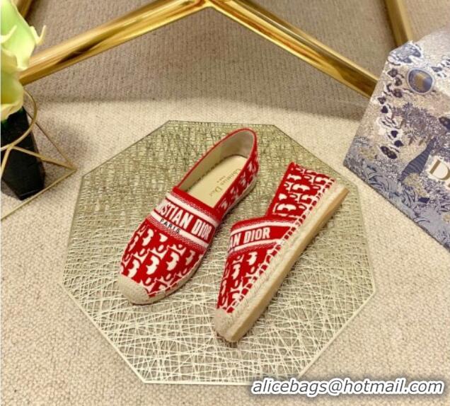 Good Quality Dior Granville Espadrilles in Red Oblique Embroidered Cotton 070895