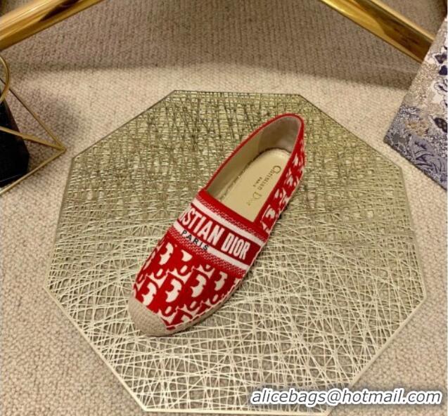 Good Quality Dior Granville Espadrilles in Red Oblique Embroidered Cotton 070895