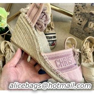 Pretty Style Dior Granville Wedge Espadrilles in Metallic Thread Embroidered Cotton 070911 Pink