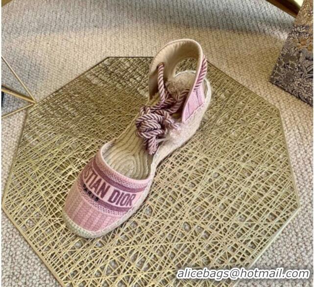 Pretty Style Dior Granville Wedge Espadrilles in Metallic Thread Embroidered Cotton 070911 Pink