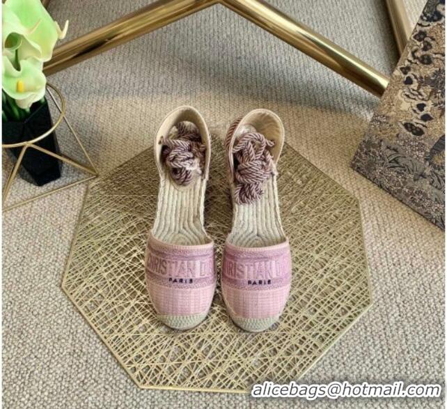 Pretty Style Dior Granville Wedge Espadrilles in Metallic Thread Embroidered Cotton 070911 Pink