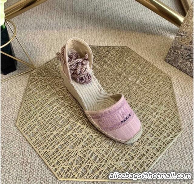 Pretty Style Dior Granville Wedge Espadrilles in Metallic Thread Embroidered Cotton 070911 Pink