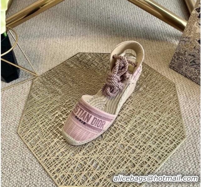 Pretty Style Dior Granville Wedge Espadrilles in Metallic Thread Embroidered Cotton 070911 Pink