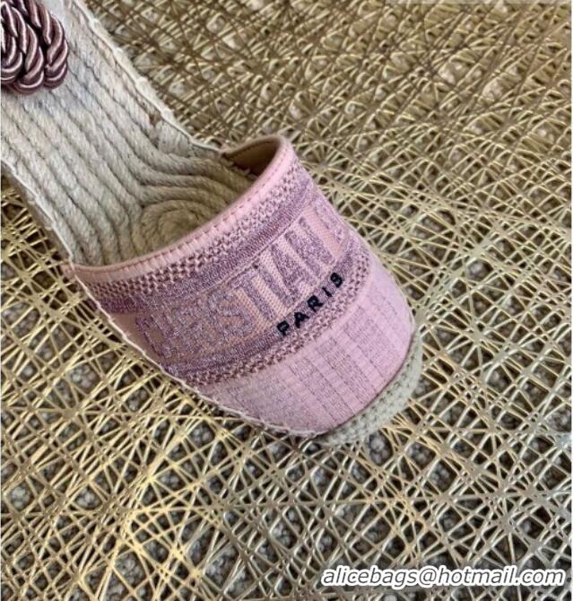 Pretty Style Dior Granville Wedge Espadrilles in Metallic Thread Embroidered Cotton 070911 Pink