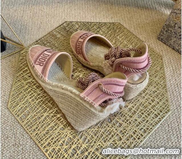 Pretty Style Dior Granville Wedge Espadrilles in Metallic Thread Embroidered Cotton 070911 Pink