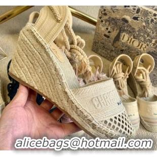 Luxurious Dior Granville Wedge Espadrilles in Beige Mesh Embroidery 070910