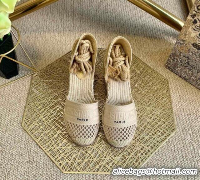 Luxurious Dior Granville Wedge Espadrilles in Beige Mesh Embroidery 070910