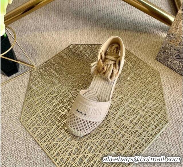 Luxurious Dior Granville Wedge Espadrilles in Beige Mesh Embroidery 070910