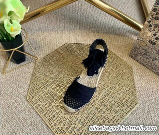 Good Taste Dior Granville Wedge Espadrilles in Black Mesh Embroidery 070909