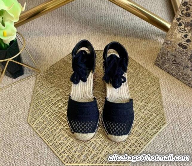 Good Taste Dior Granville Wedge Espadrilles in Black Mesh Embroidery 070909