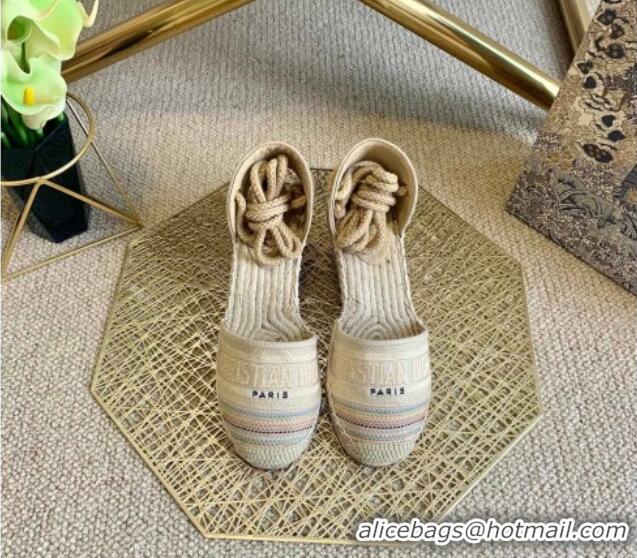 Hot Style Dior Granville Wedge Espadrilles Multicolor Metallic Thread Embroidered Cotton 070908