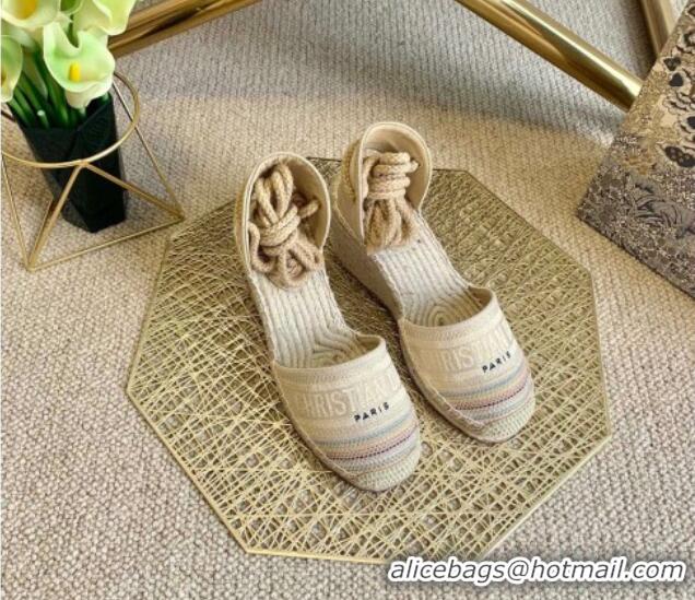 Hot Style Dior Granville Wedge Espadrilles Multicolor Metallic Thread Embroidered Cotton 070908