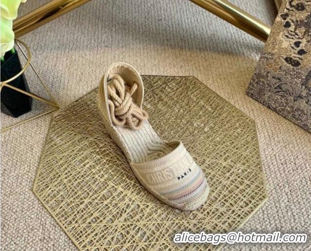 Hot Style Dior Granville Wedge Espadrilles Multicolor Metallic Thread Embroidered Cotton 070908