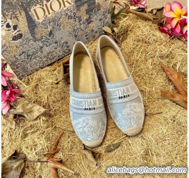 Lower Price Dior Granville Flat Espadrilles in Grey Toile de Jouy Reverse Embroidered Cotton 070913