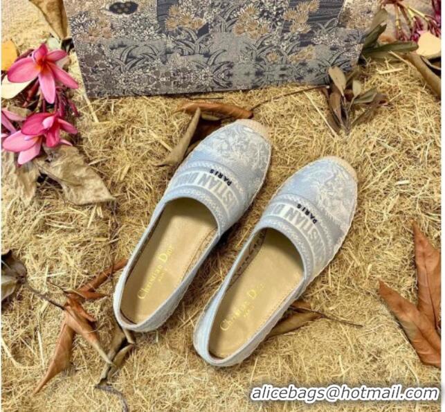 Lower Price Dior Granville Flat Espadrilles in Grey Toile de Jouy Reverse Embroidered Cotton 070913