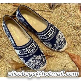 Good Looking Dior Granville Flat Espadrilles in Deep Blue Toile de Jouy Reverse Embroidered Cotton 070914