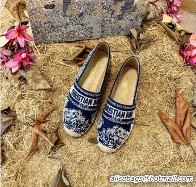 Good Looking Dior Granville Flat Espadrilles in Deep Blue Toile de Jouy Reverse Embroidered Cotton 070914